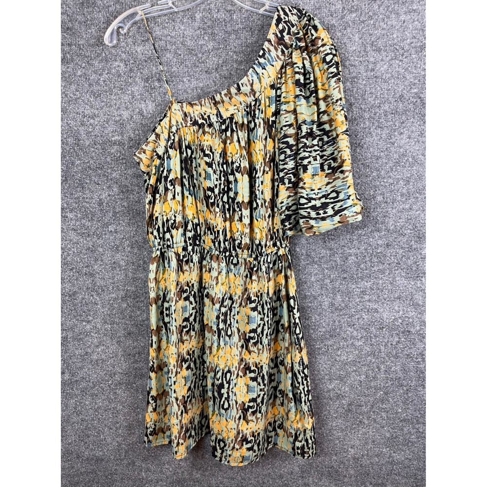 Angie One Shoulder‎ Abstract Print Dress Women's M Yellow Blue Excellent Mini